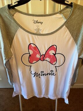 Disney White Raglan Tee with Pink Polka Dot Minnie Bow